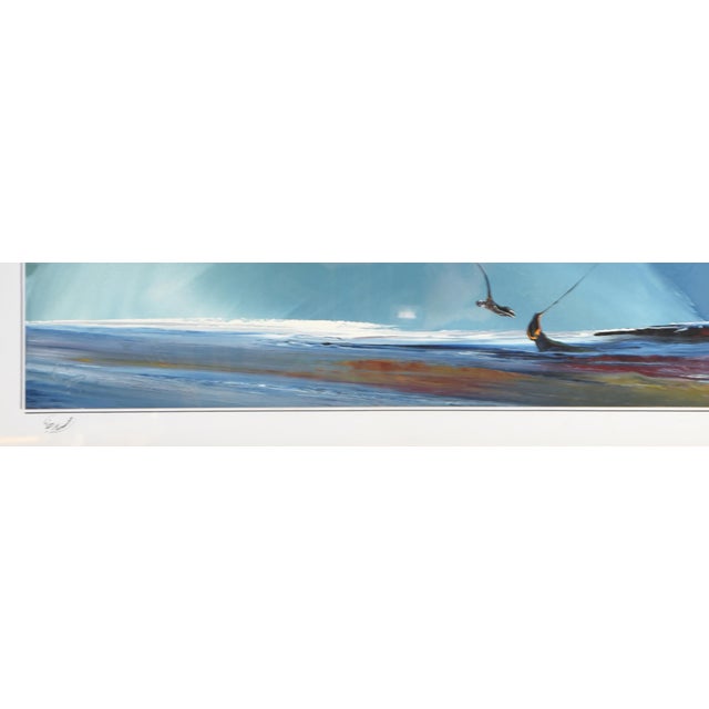 Coastal Drift is a captivating oil on paper painting by Memarian, measuring 34" x 25". This abstract landscape masterfully...