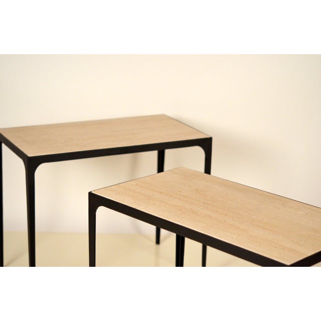 Esquisse' Grooved Ivory Travertine Side Tables by Design Frères - A Pair For Sale - Image 9 of 13