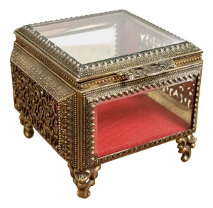 Vintage Ormolu Brass and Beveled Glass Jewelry Casket
