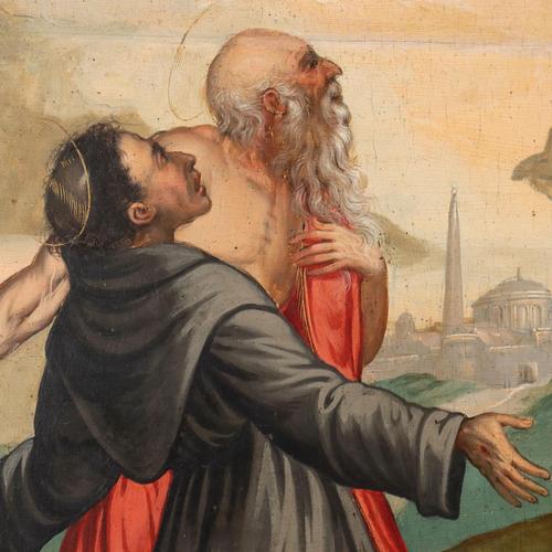 Christ Crucified with Saints, Oil on Hardboard, 1500s For Sale - Image 5 of 12