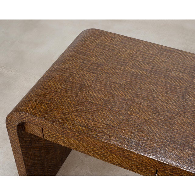 Karl Springer-Style Organic Modern Grasscloth Waterfall Desk For Sale - Image 10 of 18