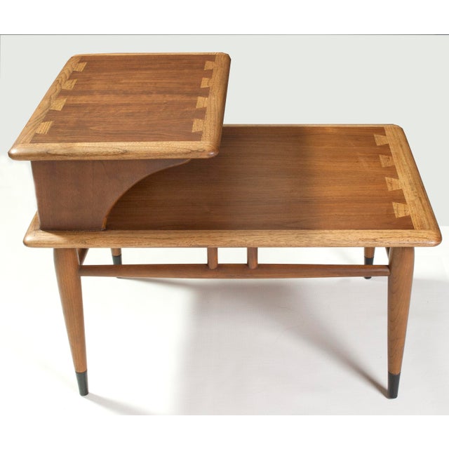 Wood 1950s Single Lane Acclaim Walnut Two-Tier Side Table by Andre Bus For Sale - Image 7 of 18