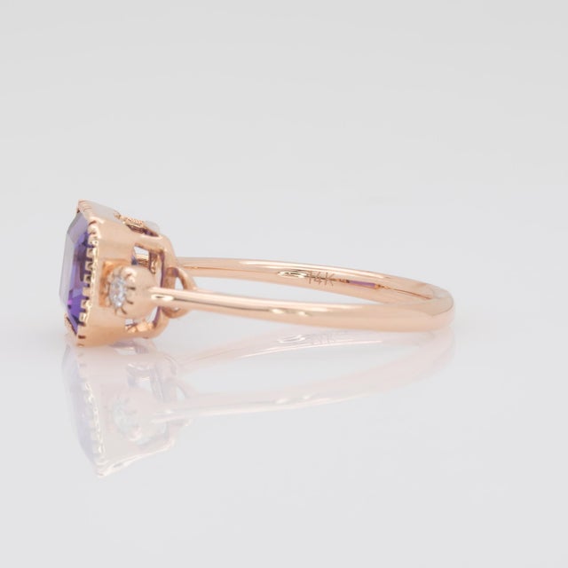 Metal 2.4Ct Amethyst Ring With Earth Mined Diamonds Accents: Solid 14k Gold, Size 6.75 For Sale - Image 7 of 7