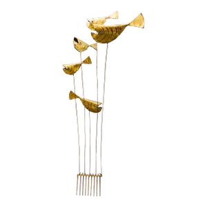 DeGroot Brutalist Mid-Century Modern Mixed Metal Brass Copper Iron Kinetic 5 Fish Sculpture