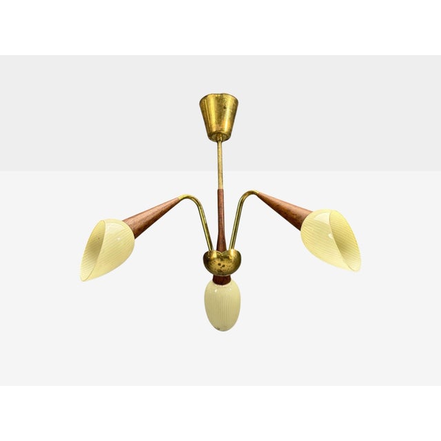 Mid-Century Modern Swedish Modern, Pendant Light, Brass, Wood, Glass, Sweden, 1920s For Sale - Image 3 of 8