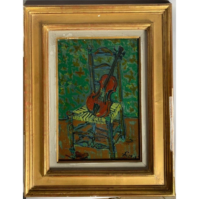 Paul Aizpiri (1919-2016) Violin on a Chair Oil Painting on Canvas Modern 20th Century For Sale - Image 4 of 5