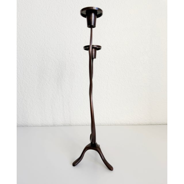 Metal Brutalist Bronze Wavy 2-Arm Candle Holder For Sale - Image 7 of 10
