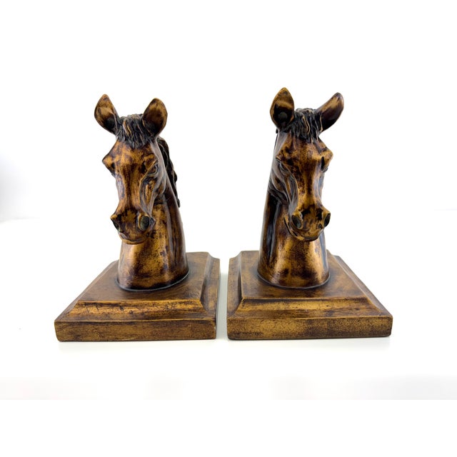 1960s Equestrian Horse Bust Bookends With Antiqued Bronze Finish, a Pair For Sale - Image 10 of 11
