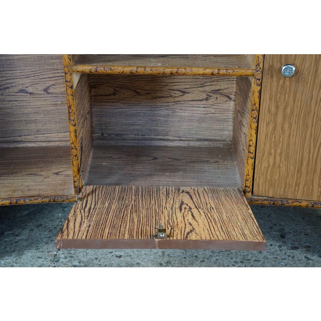 Mid-Century Curved Oak Dry Bar Cabinet With Carved Grapevines Wine Liquor 68" For Sale - Image 17 of 18