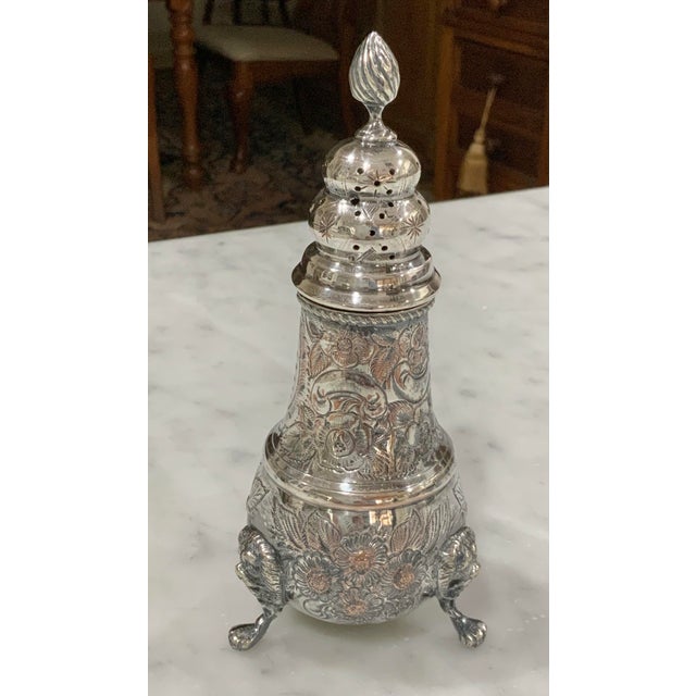 Christofle Vintage English Silverplate Hand-Chased Lion-Footed Sugar Caster / Muffineer / Sugar Shaker #22 - Cottagecore, Collectible, Sheffield - See Pics For Sale - Image 4 of 9