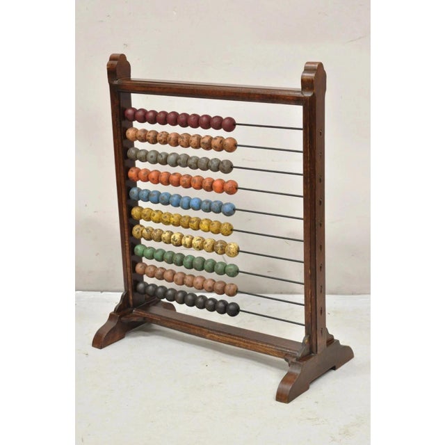 Large Vintage Mongolian Wooden Math Abacus With Painted Wooden Balls For Sale - Image 9 of 9