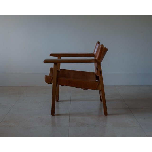 Brown B195 Attributed to Børge Mogensen Spanish Chair in Leather & Oak, Mid-Century For Sale - Image 8 of 9