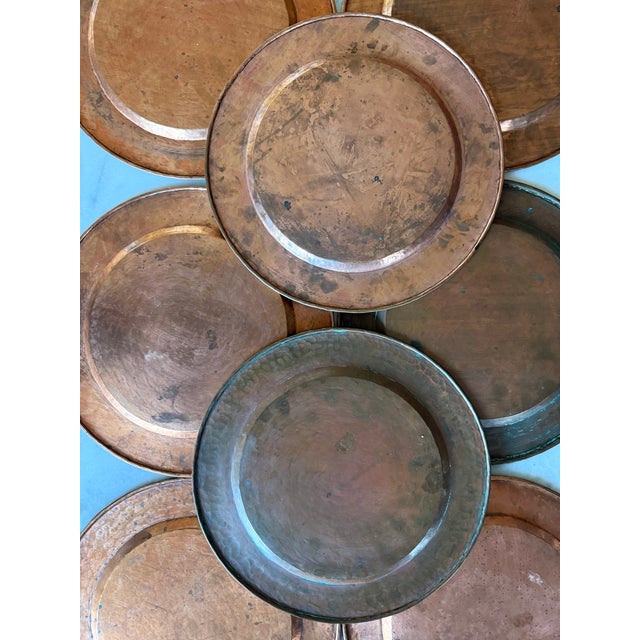 Metal Set of 8 Hand Hammered Copper Charger Plates For Sale - Image 7 of 12