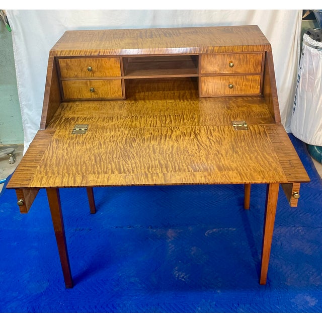 Tiger Maple Bench Made Drop Front Secretary Desk on Frame Late 20th Century For Sale - Image 18 of 18