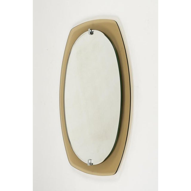 Beige Mid-Century Wall Mirror with Beveled Smoked Glass Frame attributed to Veca, Italy, 1970s For Sale - Image 8 of 12