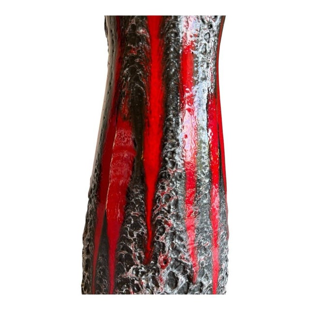 Vintage West German Fat Lava Hourglass Floor Vase in Red & Black Textured Glaze For Sale - Image 4 of 5