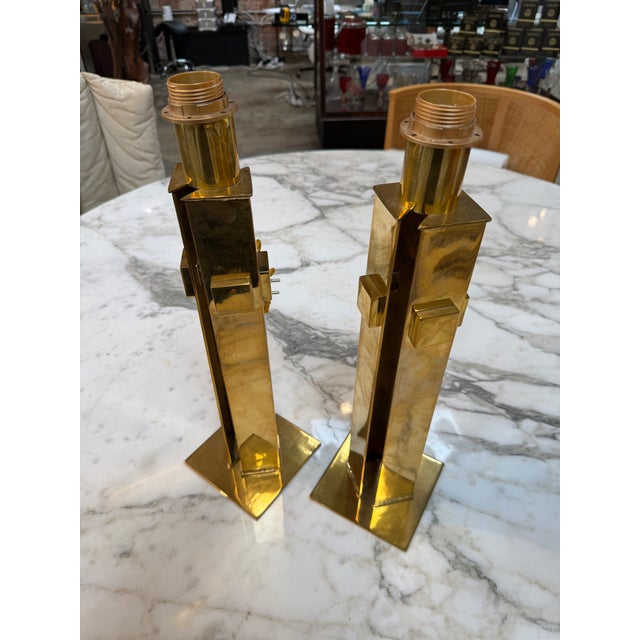 Italian 1970s Italian Modernist Brass Table Lamps - a Pair For Sale - Image 3 of 10