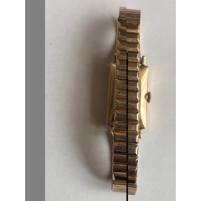 English Longines Vintage Rectangular Gold Filled Watch Black Dial For Sale - Image 3 of 5