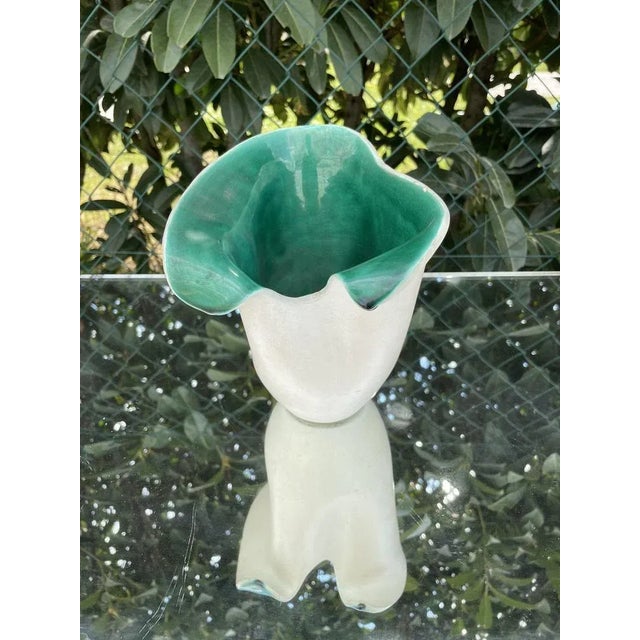Brutalist Green and White Vase from Elchinger, 1950s For Sale - Image 3 of 9