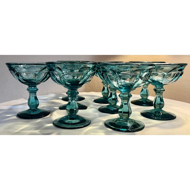 Vintage Mid-Century Teal/Turquoise Champagne or Sherbet Glasses - Set of 9 For Sale - Image 4 of 10