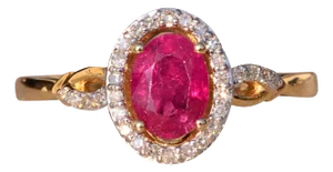 The 105th Avenue: Natural Ruby and Diamond Halo Ring in Yellow Gold