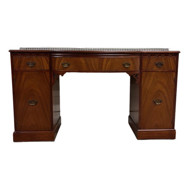Vintage Chippendale Style Galleried Mahogany Sideboard Buffet Console Desk For Sale