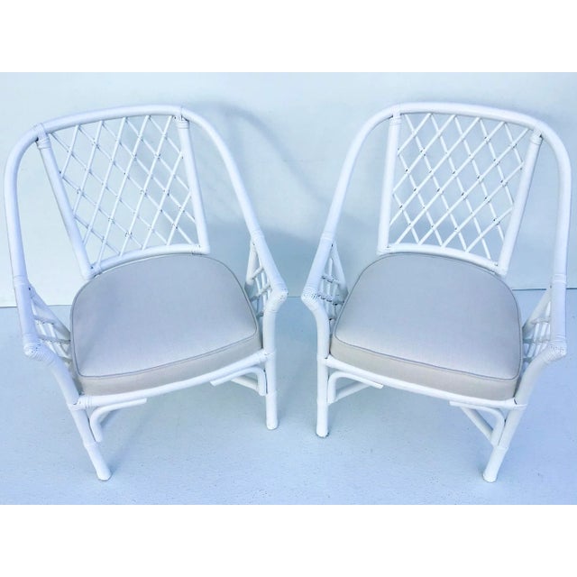 Boho Chic Ficks Reed Barrel Chairs in White Lacquer and Todd Hase Textiles- a Pair For Sale - Image 3 of 13