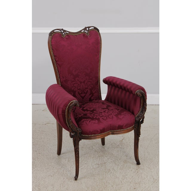 1950s Pair Vintage Louis XV Mahogany Fireside Armchairs For Sale - Image 5 of 14