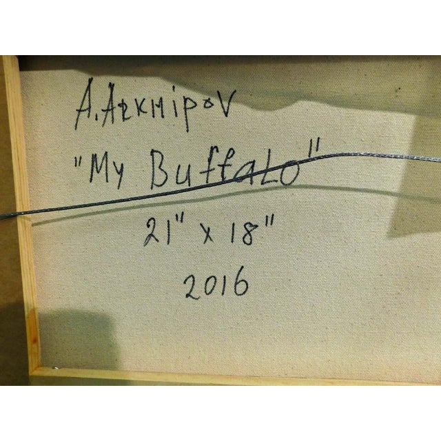Anton Arkhipov "My Buffalo" Hand Signed Oil on Canvas With Artist Custom Framed For Sale In Denver - Image 6 of 7