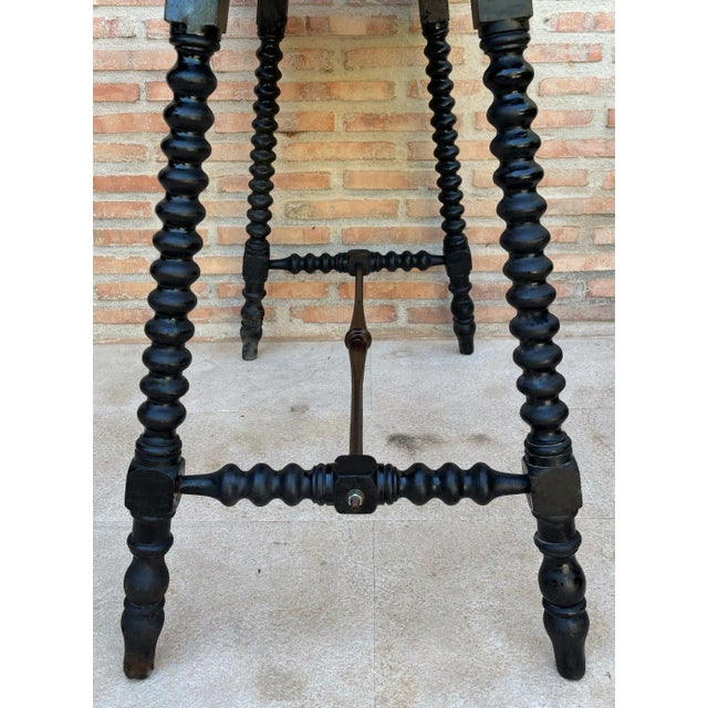 Early 20th Century Spanish Side Table with Turned Legs and Iron Stretcher, 1920s For Sale - Image 13 of 18