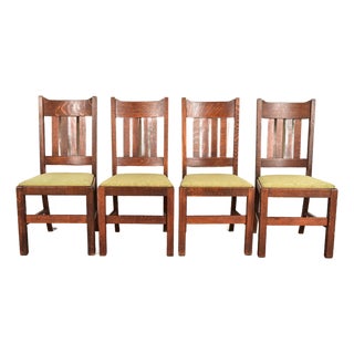 Stickley Brothers Style Antique Mission Oak Arts & Crafts Dining Chairs, Set of Four For Sale