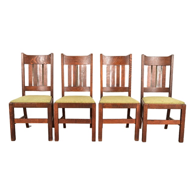 Stickley Brothers Style Antique Mission Oak Arts & Crafts Dining Chairs, Set of Four For Sale