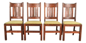 Stickley Brothers Style Antique Mission Oak Arts & Crafts Dining Chairs, Set of Four