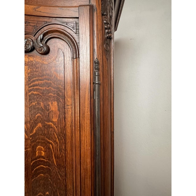 Wood Antique French Provincial Solid Oak Louis XV Armoire, Circa 1900 For Sale - Image 7 of 9