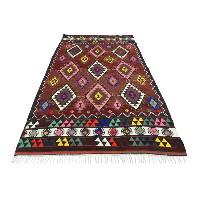 Mid 20th Century Turkish Kilim Rug-5′5″ × 9′4″ For Sale