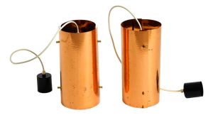 Mid-Century Tube Pendant Lamps with Two Copper Shades, 1950s, Set of 2