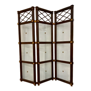 Maitland-Smith Neoclassical Style Regency Mahogany Finished 3 Panel Glass Screen