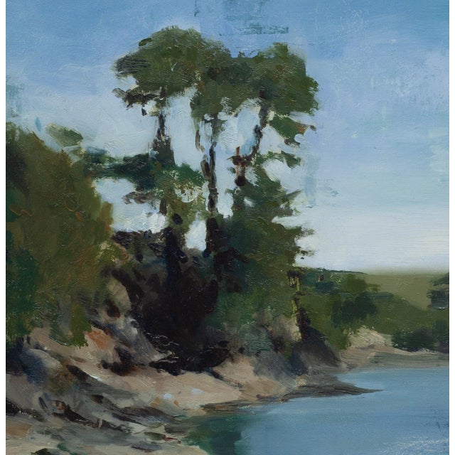 Late Summer Light on Cornwall Cove by Jon Doran | Oil on panel Landscape of a coastal cove with trees. For Sale - Image 4 of 4