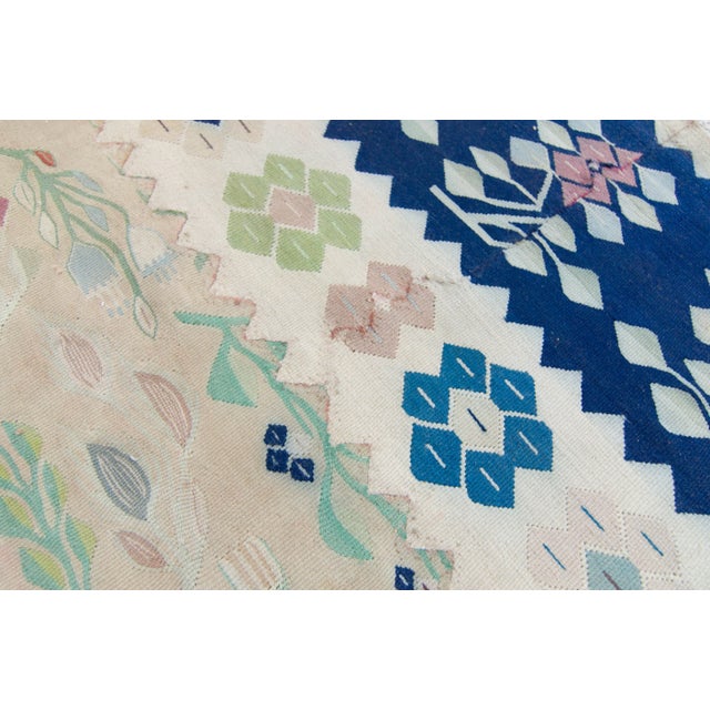 Beige 1950s Vintage Bessarabia Romanian Mansion Size Beige Plants Trees Hand-Woven Kilim Rug - 11’1” X 19’ For Sale - Image 8 of 10