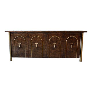 1970s Vintage William Doezema for Mastercraft Brass & Burled Carpathian Elm Credenza For Sale