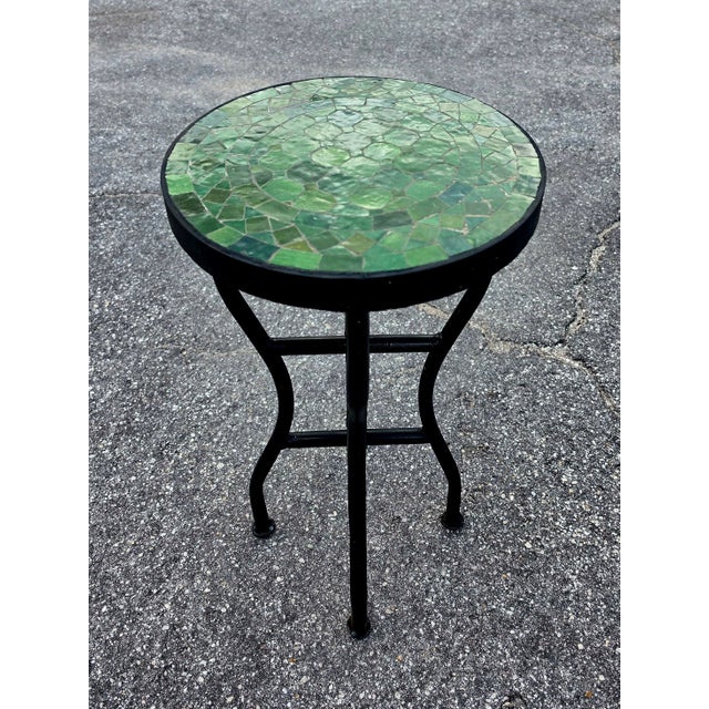 Moroccan 14" Mini Moroccan Mosaic Accent Table – Tamegroute Green Tile Top For Sale - Image 3 of 11