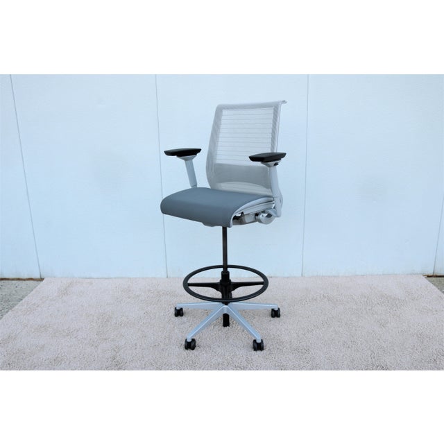 Modern Steelcase Ergonomic Think Drafting Stool Chair in 3d Knit Back