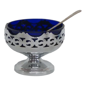Cobalt Blue Glass Chrome Footed Candy Dish Sorbet Bowl With Spoon