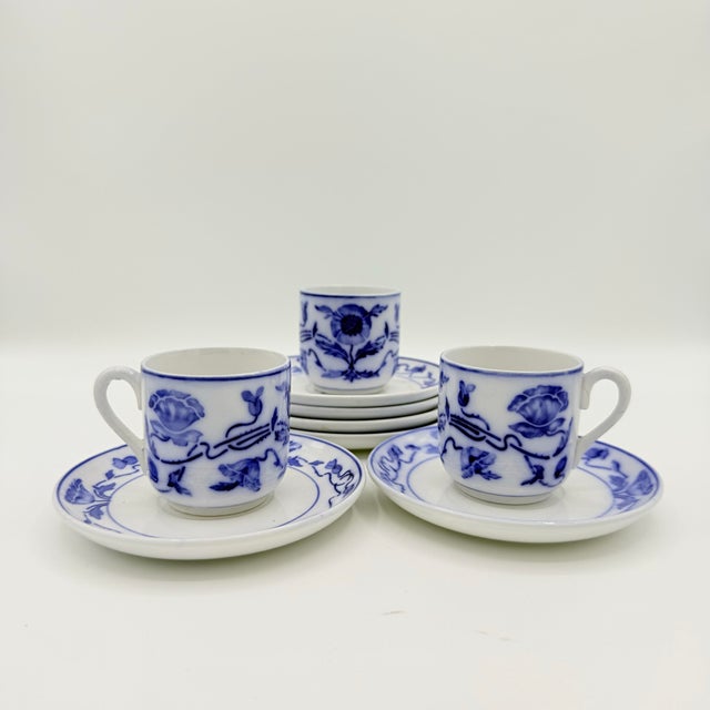 Antique Villeroy & Boch Dresden Blue Espresso Demitasse Cups & Saucers - Set of 3 For Sale - Image 9 of 12