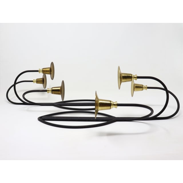 Tommi Parzinger Vintage Tommi Parzinger Style Iron and Brass Wall Candle Sconces - A Pair For Sale - Image 4 of 8
