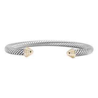 David Yurman Classic Cable Dome Silver & Yellow Gold 5mm Cuff Bangle Bracelet For Sale