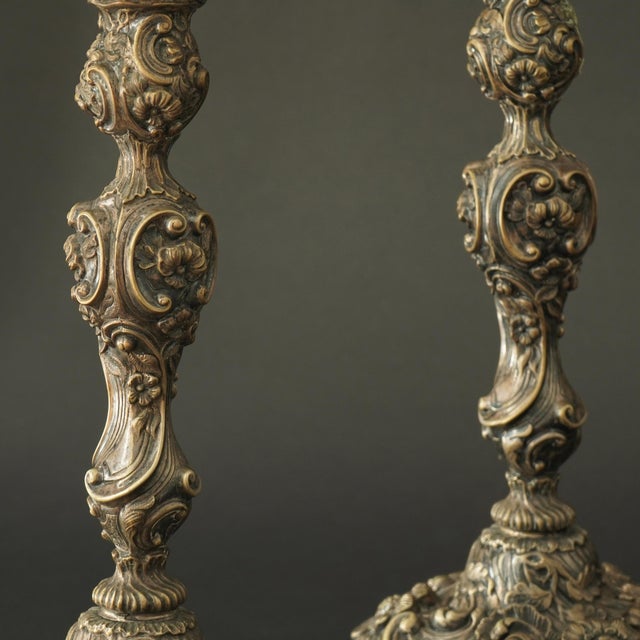 17th Century Vintage Silver Plated Candleholders, Set of 2 For Sale - Image 5 of 10