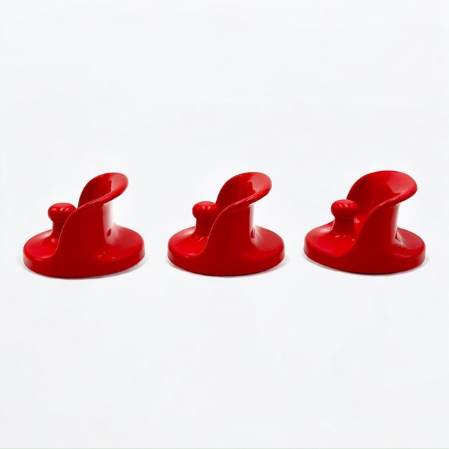 Red Wall Hooks by Olaf Von Bohr for Kartell, 1970s, Set of 3 For Sale - Image 3 of 11