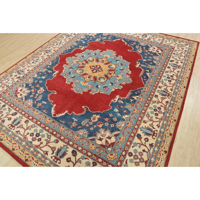 Farmhouse Caucasian Rug 8’2” X 9’10” Red Wool Traditional Hand-Knotted Oriental Carpet For Sale - Image 3 of 15