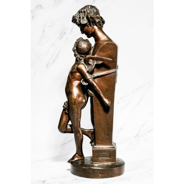 Amazing Large Antique French Bronze Statue After Félix Sanzel L’Amour Captif Cupid & Allegorical Neoclassical Figure Sculpture For Sale - Image 13 of 17
